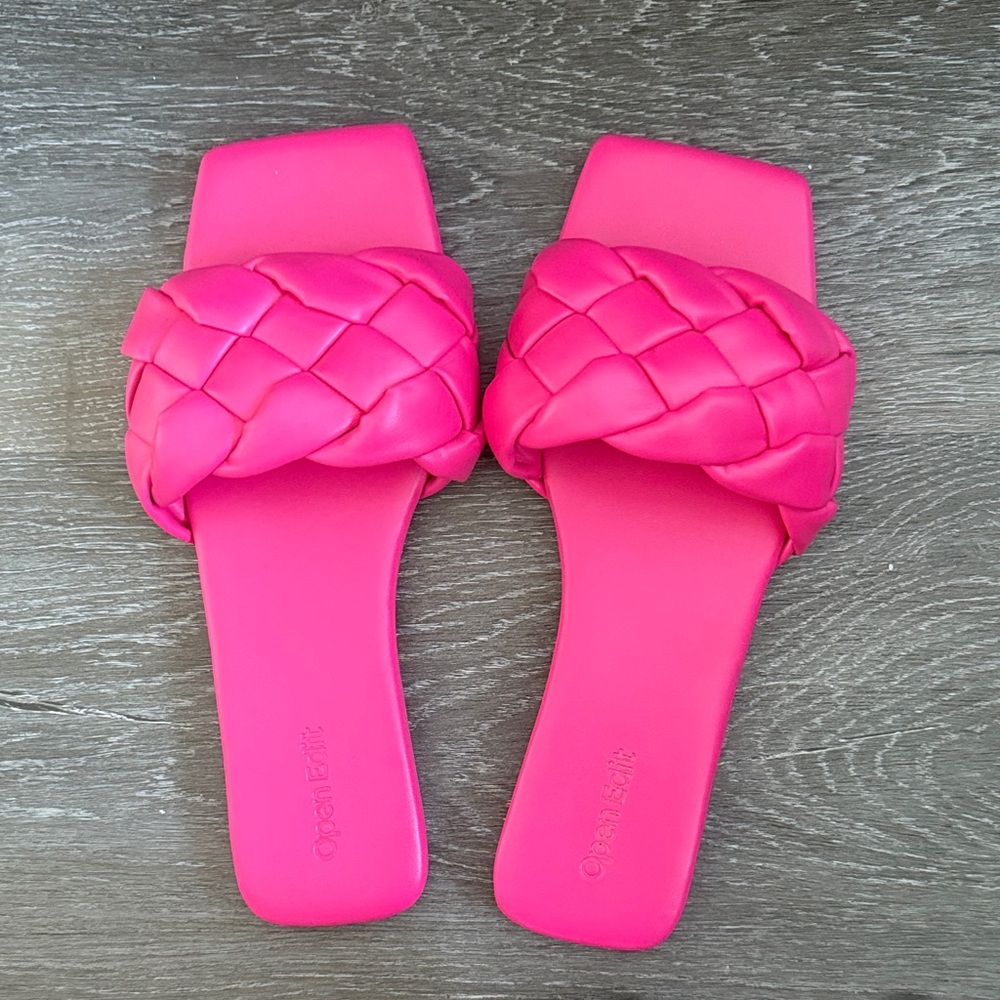 OpenEdit Pink Braided Slide Sandals